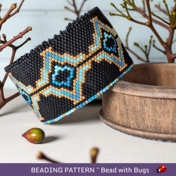 Peyote Stitch WIDE Beaded Bracelet Pattern by Bead with Bugs, Drama Queen, PDF