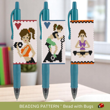 YOGA, SPIN, WEIGHTS:  Peyote Stitch Beaded Pen Wrap by Bead with Bugs
