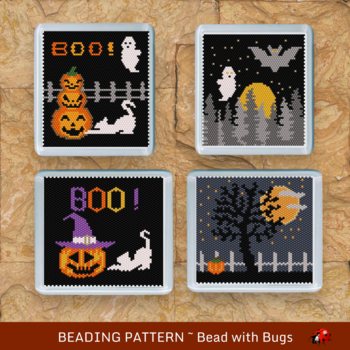 THE HALLOWEEN SET: Peyote Stitch Beaded Coaster Pattern by Bead with Bugs
