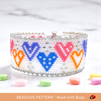 QUILTED HEARTS:  A Peyote Stitch Beaded Bracelet Pattern by Bead with Bugs