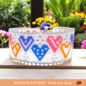QUILTED HEARTS:  A Peyote Stitch Beaded Bracelet Pattern by Bead with Bugs