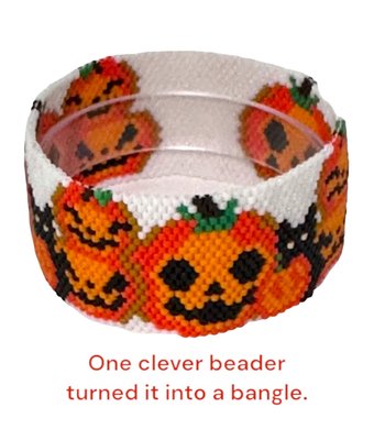 Peyote Stitch Beaded Bracelet Pattern by Bead with Bugs, Jack O Lanterns with Cats, PDF