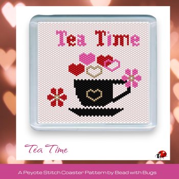 VALENTINE TEA TIME: Peyote Stitch Beaded Coaster Pattern by Bead with Bugs