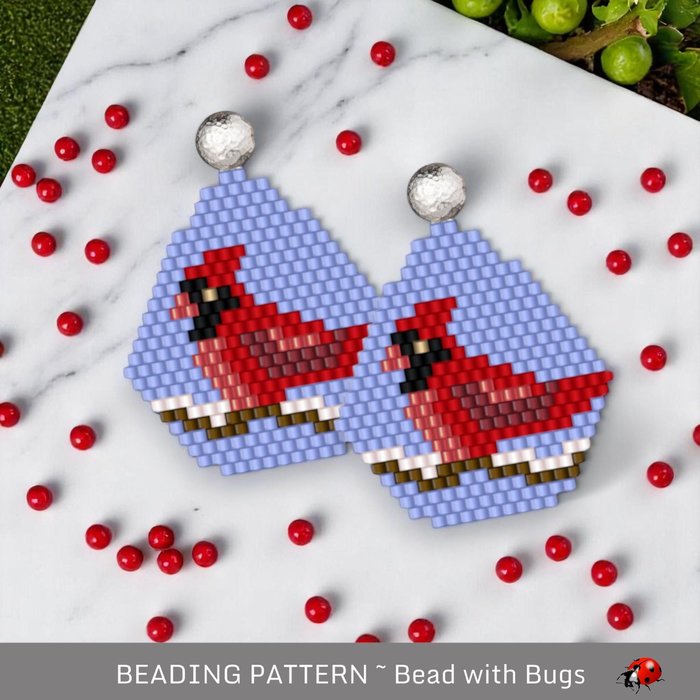 Brick Stitch Beaded Earrings Pattern: Winter Cardinal (PDF)