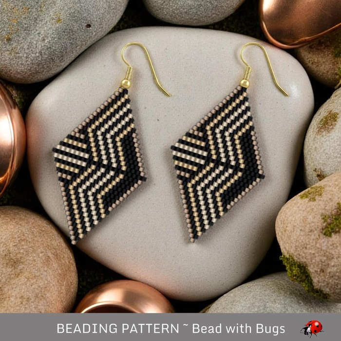 Brick Stitch Beaded Earrings Pattern: Crossbow Geometric Design (PDF)