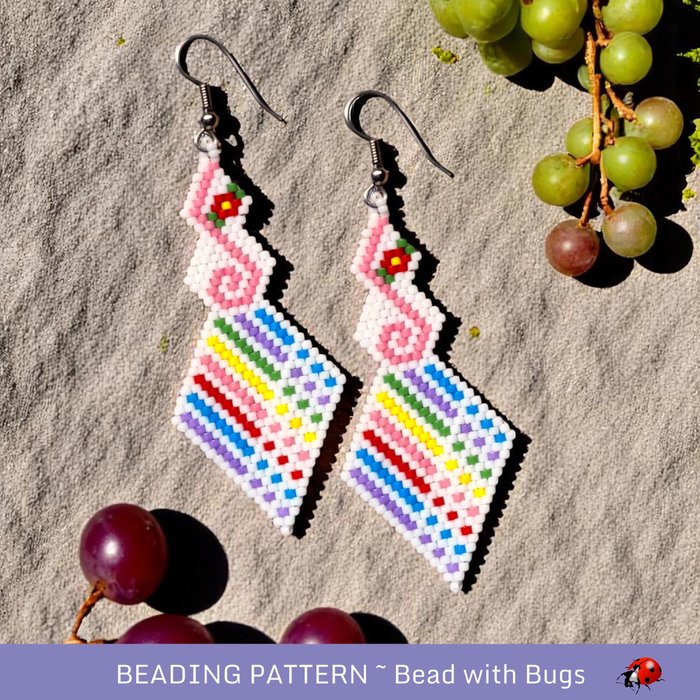 Brick Stitch Beaded Earrings Pattern: Bright Colors, Miyuki Delica (PDF)