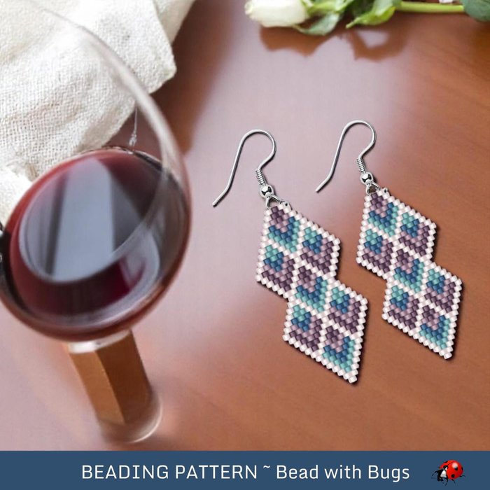 Brick Stitch Beaded Earrings Pattern: Purple & Blue Diamond (PDF)