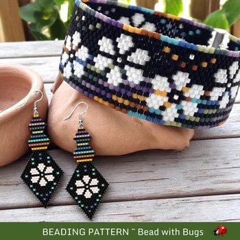 Peyote Stitch Beaded Bracelet and Earrings Pattern Set, GOOD TO GROW, a moody garden styled set, pdf