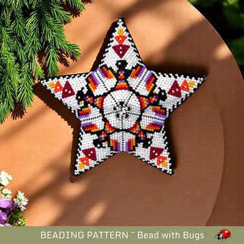 3D Beaded Peyote Star Pattern by Bead with Bugs, Thunderbird, tree decoration, ornament, PDF