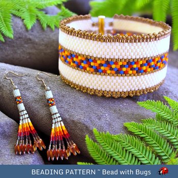 Peyote Stitch Beaded Bracelet and Earrings Pattern Set, FIRE & ICE 1, Southwestern Design, PDF