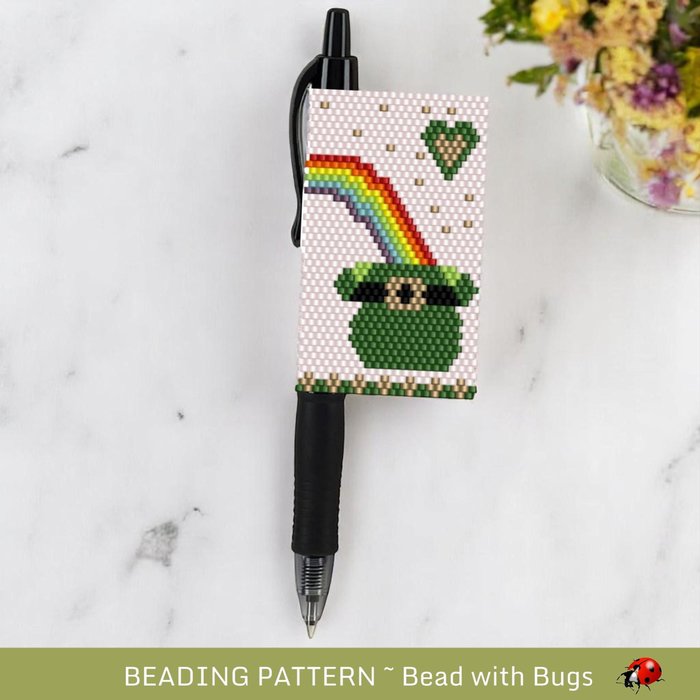Peyote Stitch Beaded Pen Wrap Pattern, Pot of Gold, Pilot G2 (PDF Pattern)