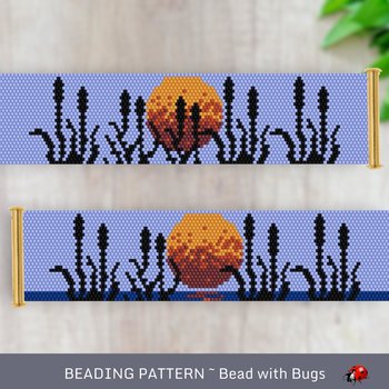 Peyote Stitch WIDE Beaded Bracelet Pattern by Bead with Bugs, Bullrushes, PDF