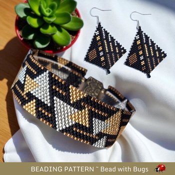 Peyote Stitch Beaded Bracelet and Earrings Pattern Set, Mixed Metals, PDF