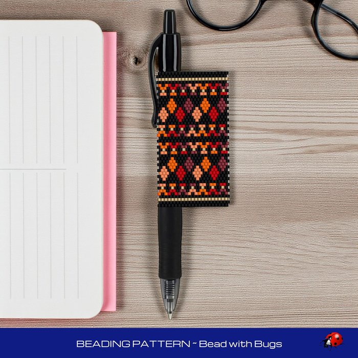 Peyote Stitch Beaded Pen Wrap, Colours Dance Pattern