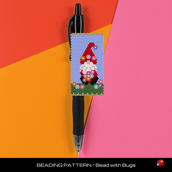 Peyote Stitch Flower Gnome Beaded Pen Wrap Pattern for Pilot G2 Pen