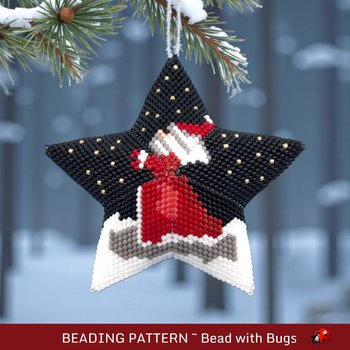 Santa in the Stars, Peyote Stitch Beaded, 3D Star Pattern in Red