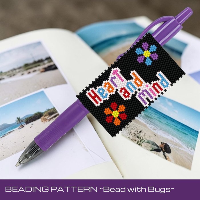 HEART AND MIND,  Peyote Stitch Beaded Pen Wrap Pattern, Fits Pilot G2 (Digital Download)